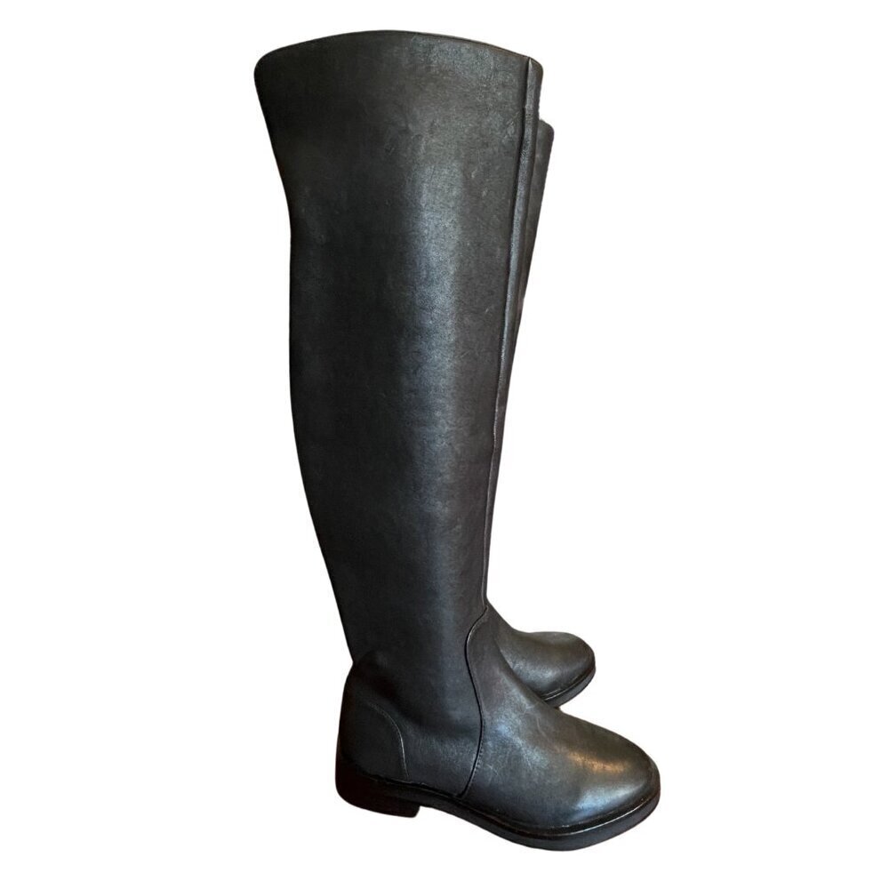 NEW Gianni Bini Genuine Leather Over the Knee Flat Riding Boots in Black Sz. 5.5